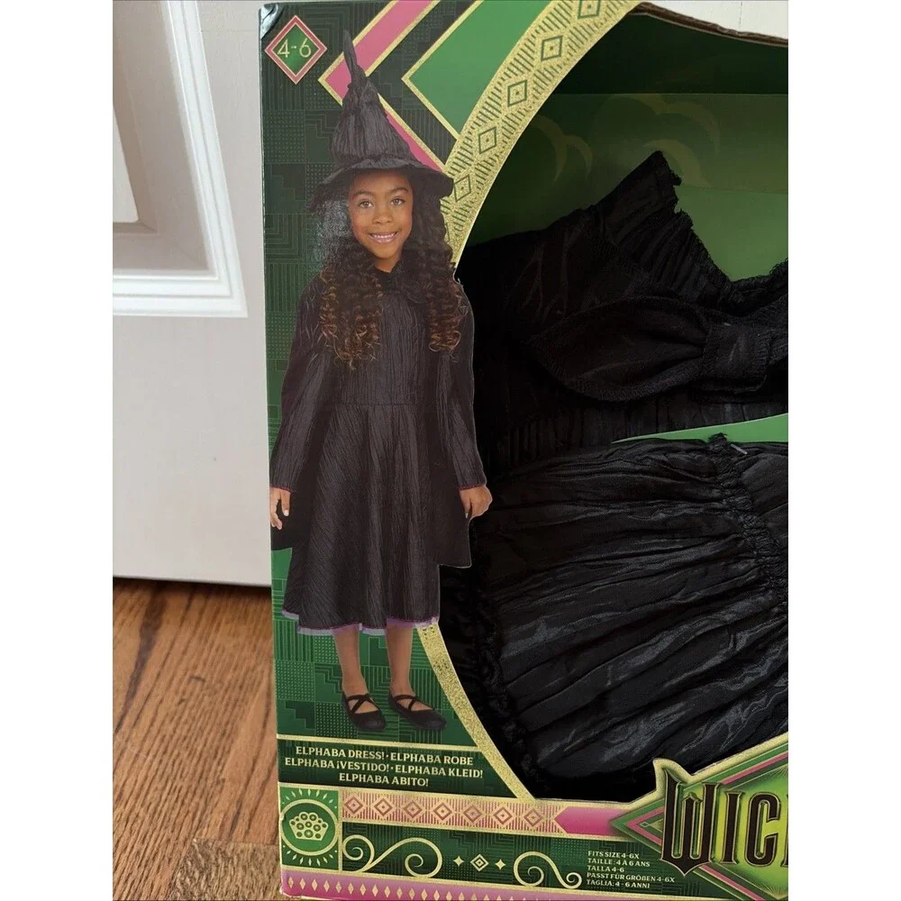 Universal's Wicked Deluxe Elphaba Black Dress & Accessories Girl Size 4-6X
